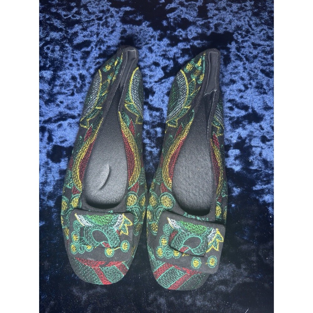 Embroidered Floral and Black Geometric Ballet Flats Size 11